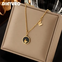 dieyuro 316l stainless steel women necklace gold color round pendant butterfly necklaces fashion girls body jewelry gifts
