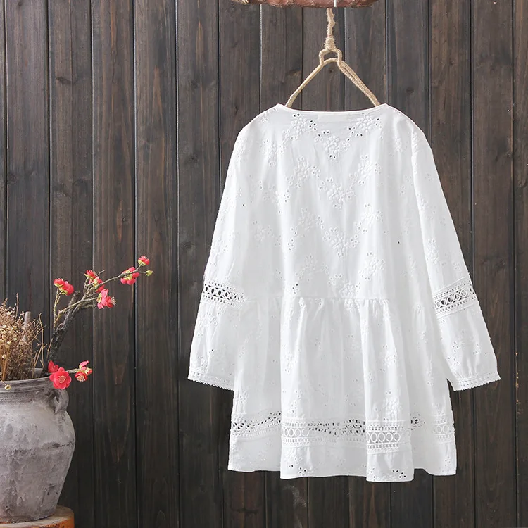 Новинка Весенняя хлопковая рубашка с вышивкой женские топы в литературном стиле