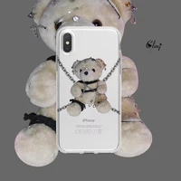 clmj cool chain bear phone case for iphone 11 12 13 xr x for samsung galaxy f52 s22 s21 plus cartoon animal doll silicone cover