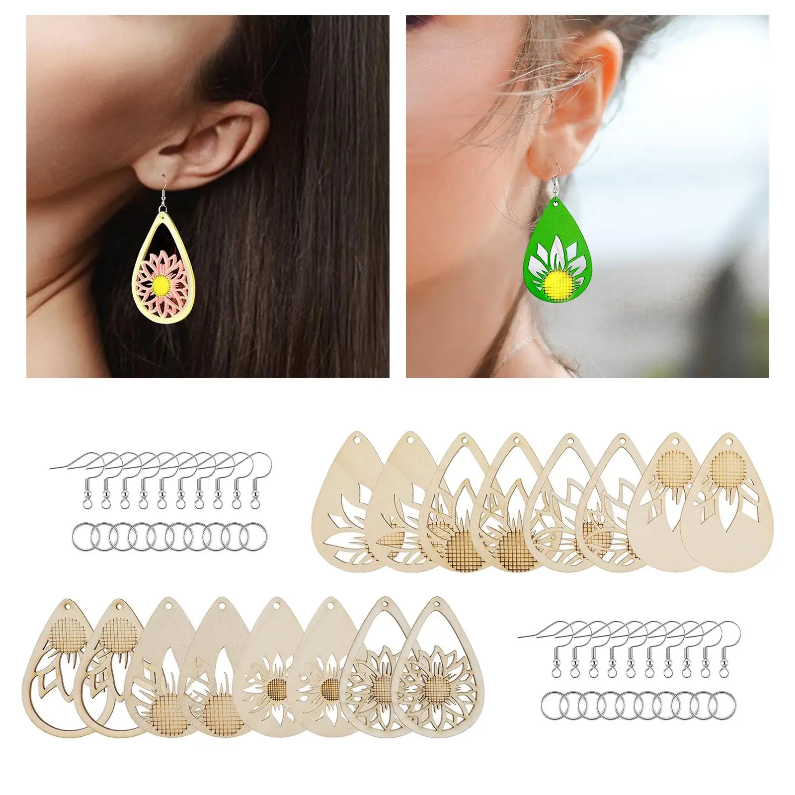 

182x Unfinished Wooden Earrings Cutout Charms Pendants Blank Jump Rings Jewelry Making DIY Earrings Findings Tapered