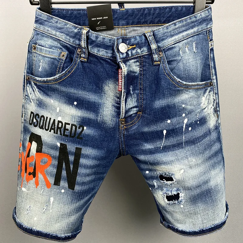 

Men Ripped Denim Shorts Italian Luxury Brand Dsq Blue Jeans Shorts Men Cotton Stretch Shorts Jeans New Summer Male Fashion Jeans