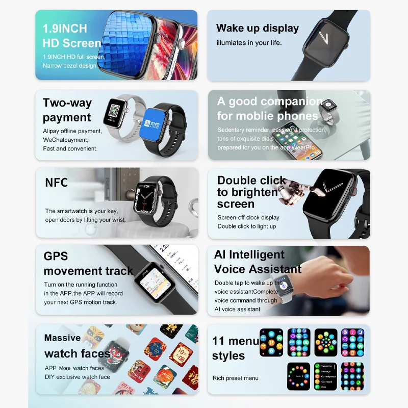 DT7 MAX Smart Watch Series 7 1.9" Screen NFC GPS Tracker Bluetooth Call Men Women 45mm DT7Max Smartwatch 2022 for Apple Xiaomi |