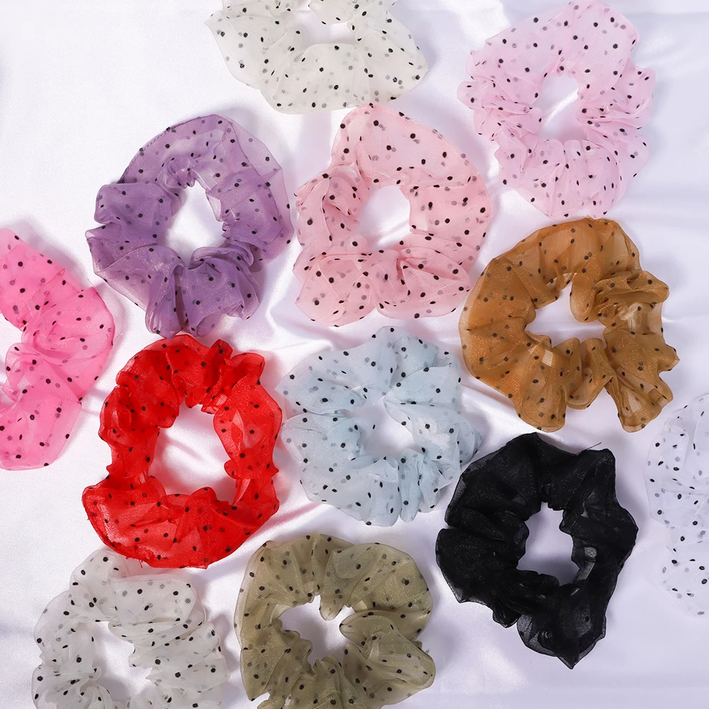 

Women Organza Dot Hair Scrunchie Hair Ring Ties for Girls Ponytail Holders Hair Bands Elastic Hairband Hair Accessories Headwear