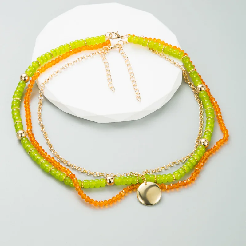 

Multi Layers Green Orange Beaded Pearl Mixed Choker Clavicle Necklace for Women Bohemia Jewelry