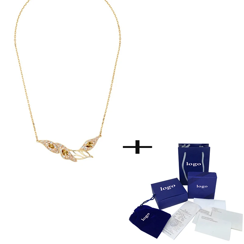 

SWA 2020 New Exquisite GRACEFUL BLOOM Elegant Golden Leaf Shape Crystal Necklace For Girlfriend Engagement Jewelry Gift