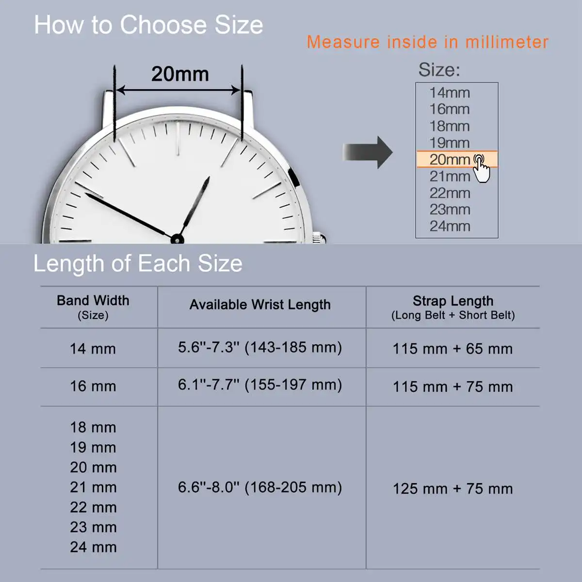 WOCCI Cowhide Genuine Leather Watch Band 18mm 19mm 20mm 21mm 22mm 23mm Straps Bracelet Belt with Stainless Tip Buckle