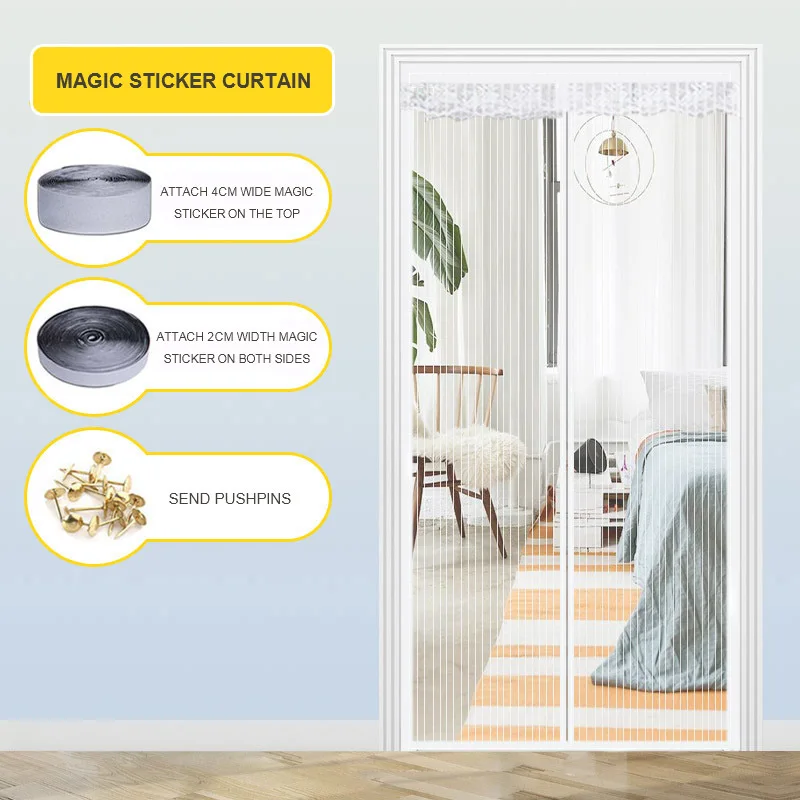 

Москитная сетка, усиленная магнитная сетка для двери, сетка с принтом, занавеска для разделения комнаты, для кухни, спальни, домашний декор