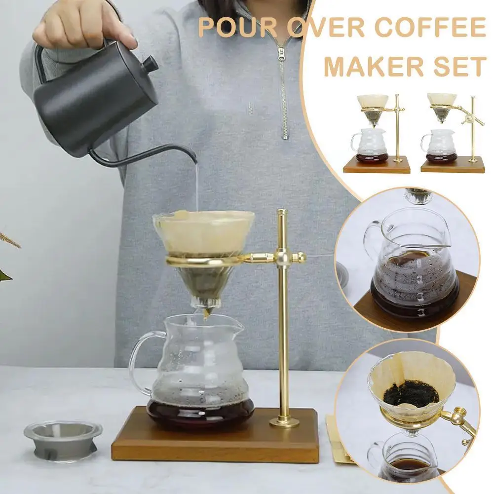 

Heavy Duty Pour Over Coffee Dripper Stand Brewing Coffee Station Wood Base Coffee Filter Rack Support G7S7