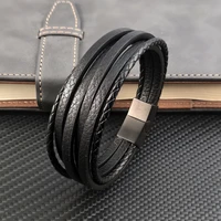 hot sale multi layer leather bracelet stainless steel metal luxury bangles for men charm accessories for friend husband gifts