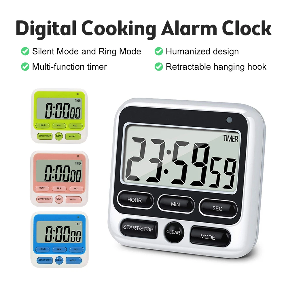 

Digitale Scherm Mute Kookwekker Timer Vierkante Koken Tellen Countdown Wekker Slaap Stopwatch Klok With Loud Alarm Switch On