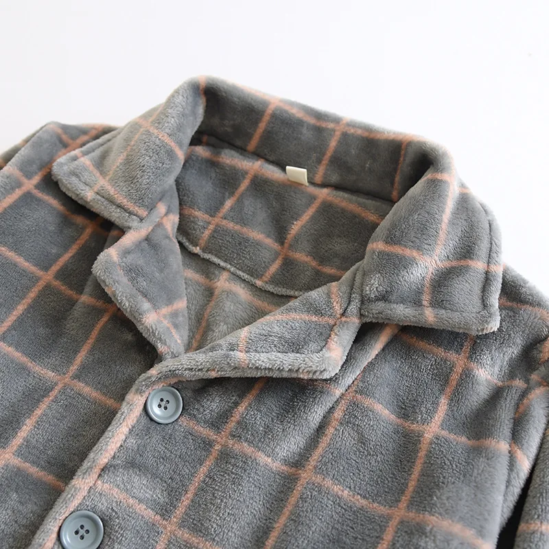 New winter men's pajamas suit flannel long sleeved trousers two-piece coral velvet men's plaid warm and thickened home clothes