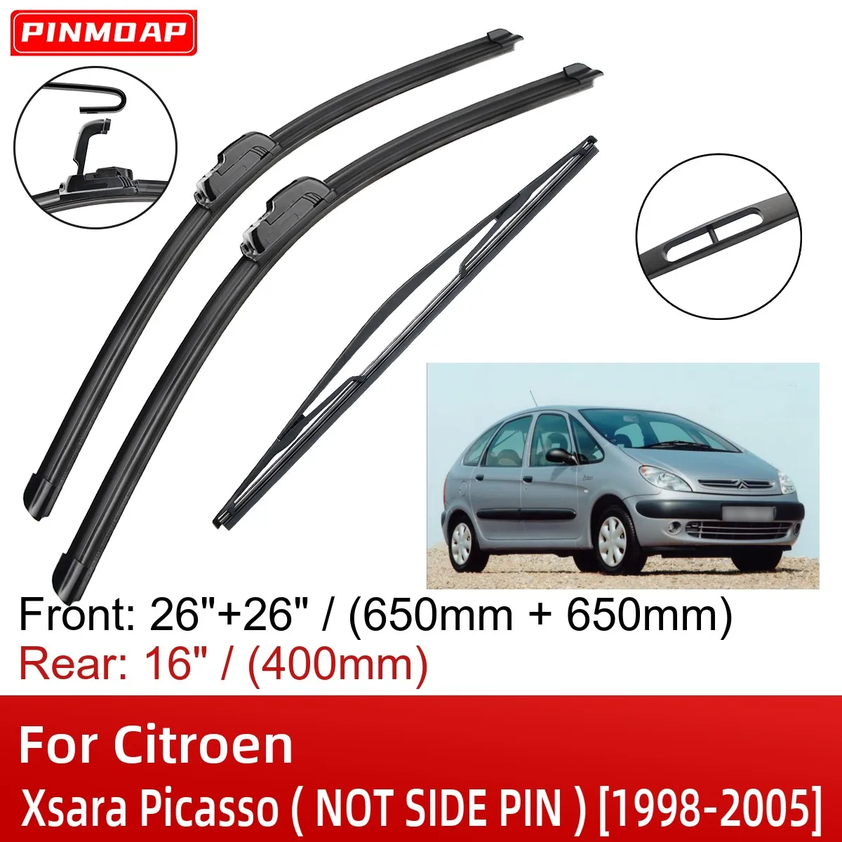 

Щетки стеклоочистителя для Citroen Xsara Picasso, 1998-2005, 26 + 26 + 16 дюймов, 003 2004 200