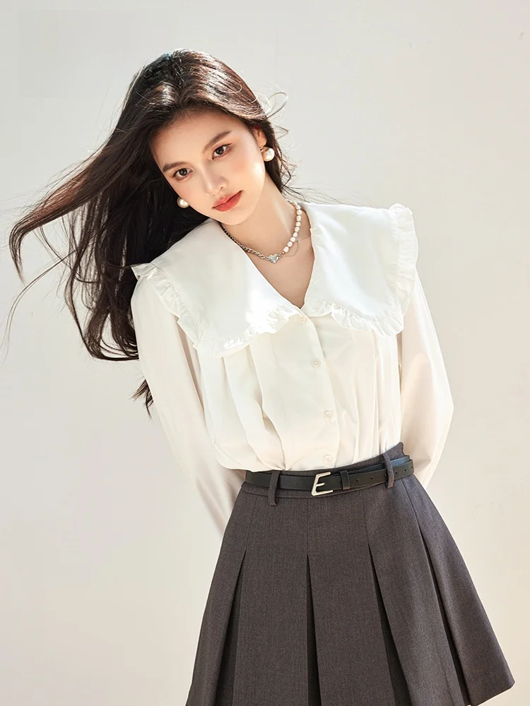 Handu Clothing House белые рубашки с кукольным воротником во французском стиле женские