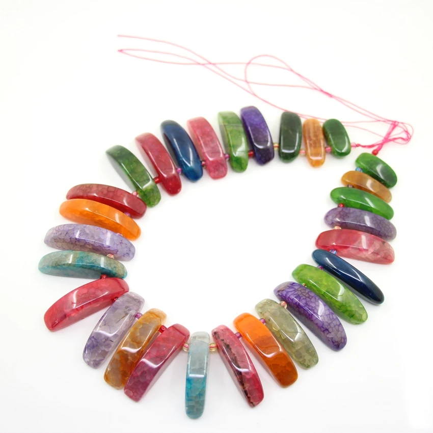 Natural Agates Graduate Top Drilled Slice Loose Beads Strand,Mix Colour Dragon Vein Onxy Slab Pendants Necklace Jewelry Making