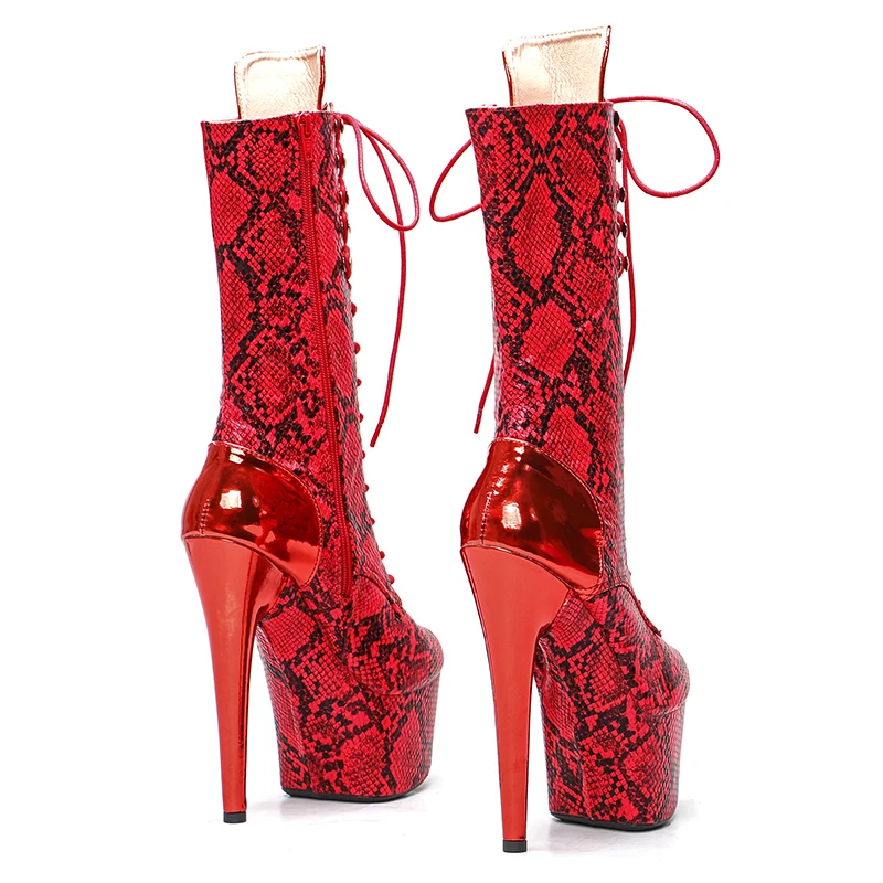 Leecabe 17CM/7inches  snake PU Upper  Pole dancing shoes High Heel platform Pole Dance boot