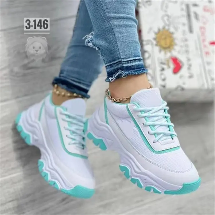 Platform Sneakers 2023 New Fashion Plus Size Casual Sports Shoes Women Lace-up Mesh Breathable Women's Vulcanized Shoes