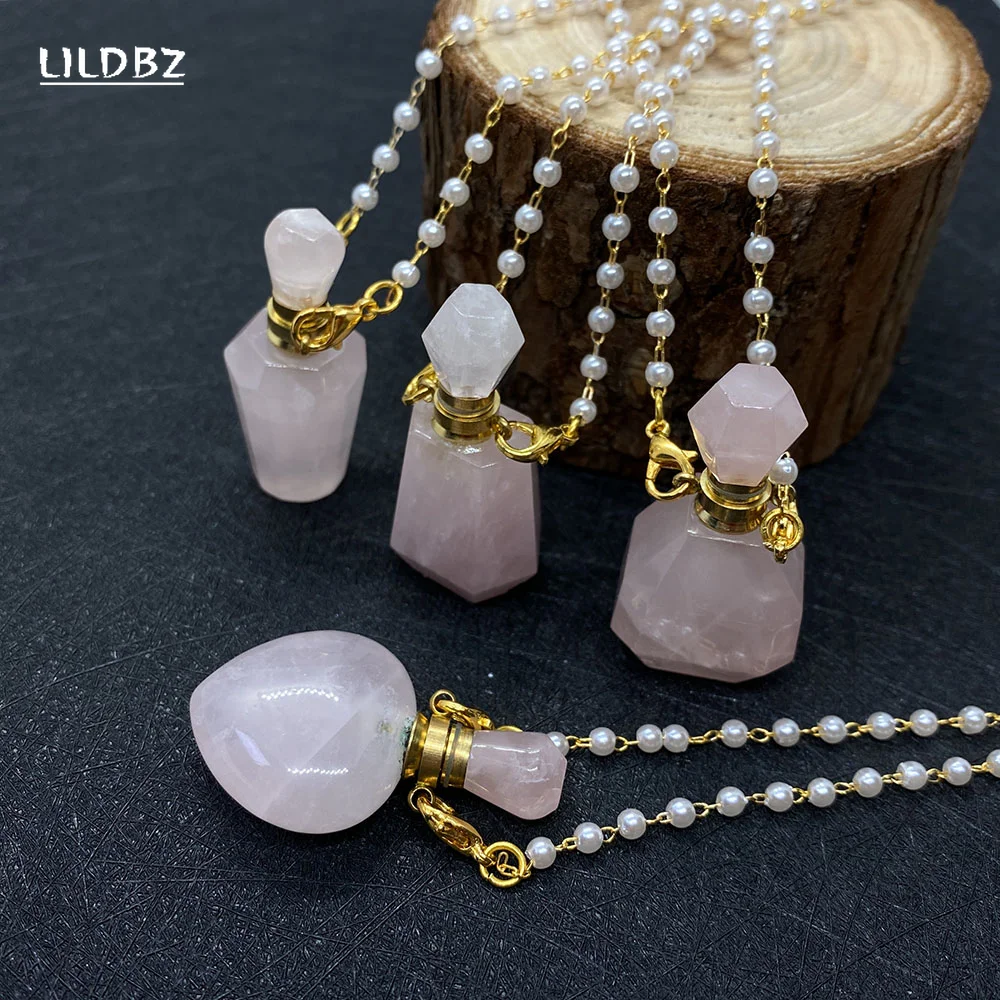

Wholesale Natural Stone Powder Crystal Aromatherapy Bottle Necklace Charm Lady Perfume Bottle Pendant Handmade DIY Necklace Gift