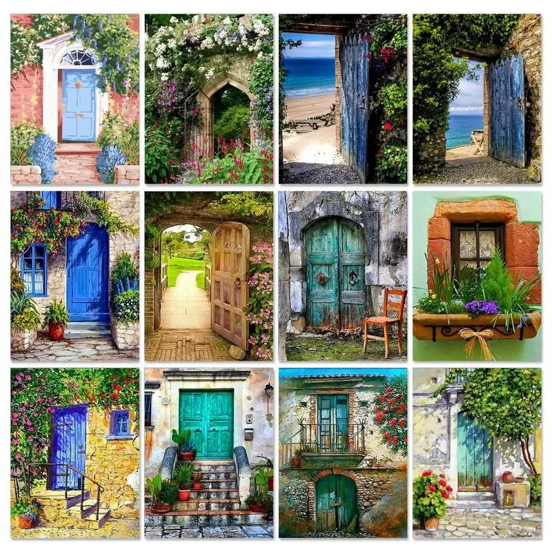 

GATYZTORY 60x75cm Painting By Numbers Flower Door DIY Kits HandPainted On Canvas With Framed Oil Picture Coloring By Number