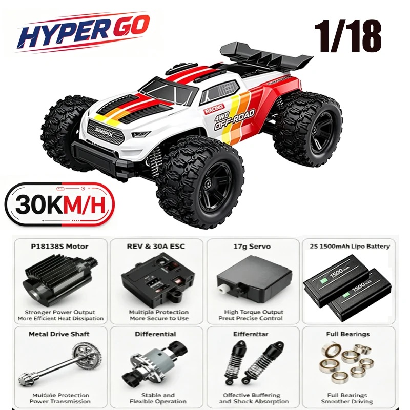 Фото Радиоуправляемая машинка MJX HYPER GO 1:18 Mini Monster 18208, высокоскоростной монстр-трак, внедорожник с двойным корпусом, игрушка для мальчиков, RTR №2