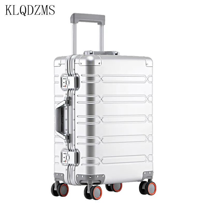 KLQDZMS All Aluminum Magnesium Alloy Trolley Case Universal Wheel Luggage Female Metal Box Password Boarding Case Suitcase
