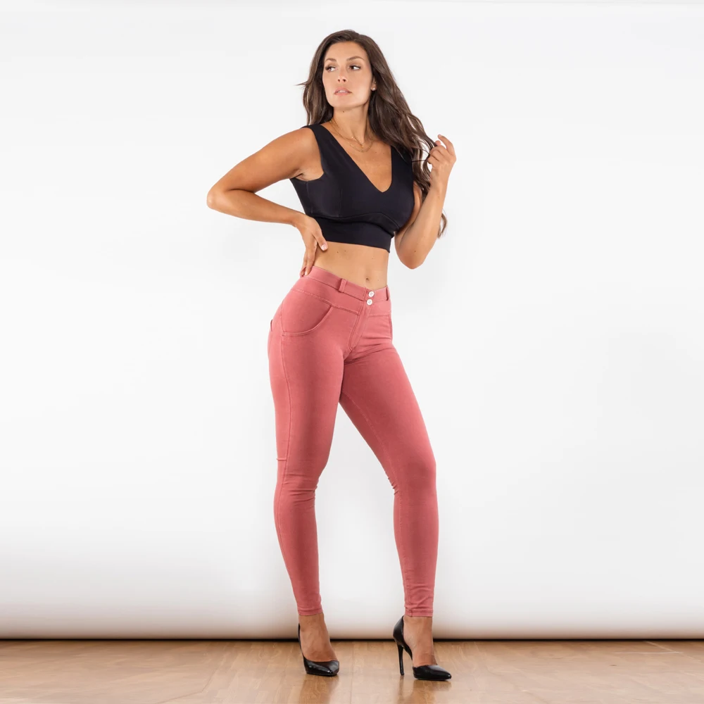 Shascullfites Melody Colorful Jeans Dark Pink Washed Middle Waist Lifting Jeggings Denim Trousers Fashion Jeggings