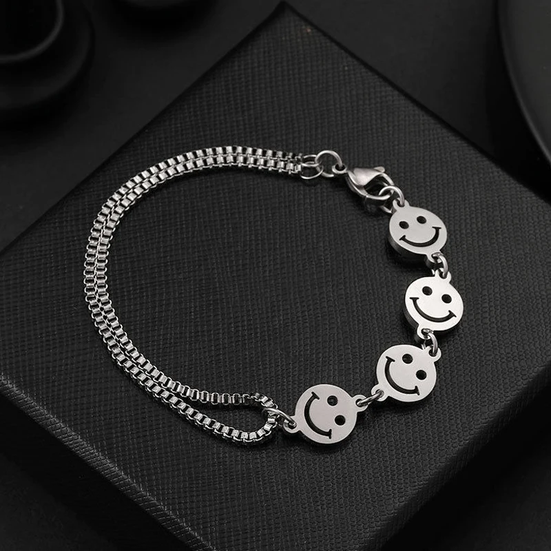 

Hip Hop Smiley face Stainless Steel Charm Bracelets For Women men kpop Punk Rock Statement Simple Bracelet Delicate 2022 Trendy