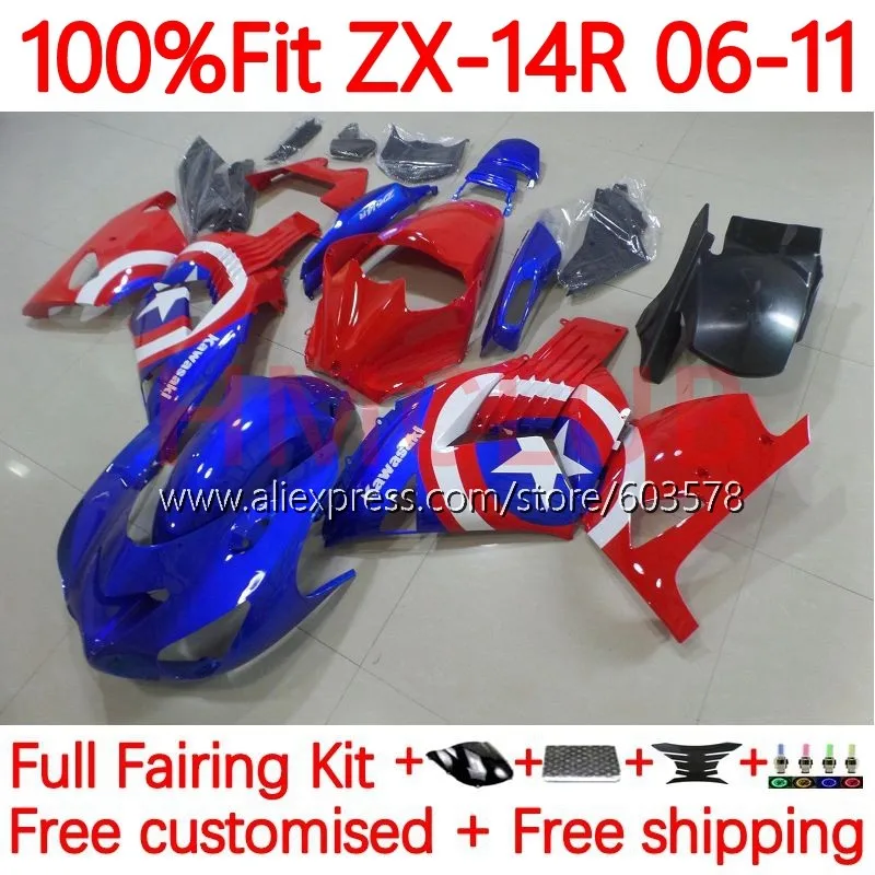 

Инъекция для KAWASAKI NINJA ZX-14R ZX14R 2006 2007 2008 2009 2010 ZX 14 14R 06 07 08 09 10 11 обтекатель 78No.55 красный глянцевый