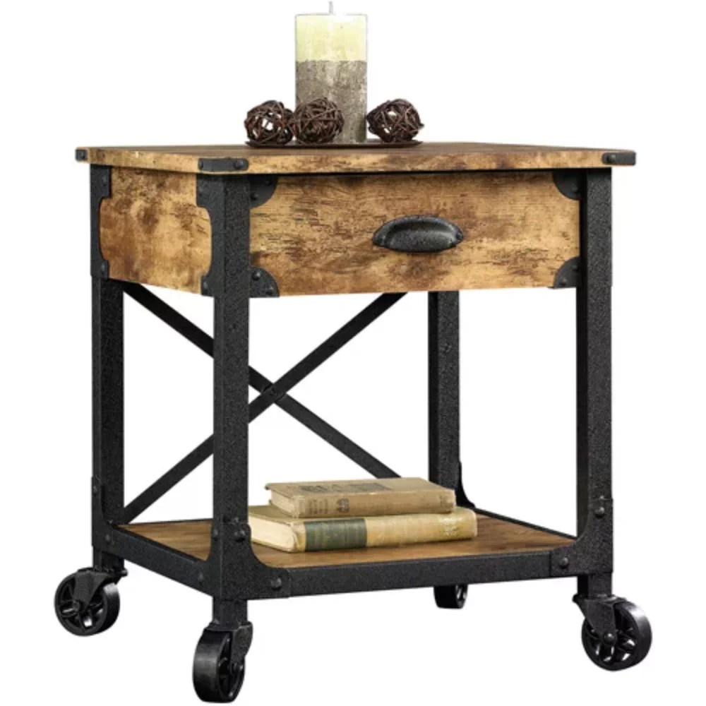 

Outdoor Tables Wood Composite, Metal Country End Table, Weathered Pine Finish
