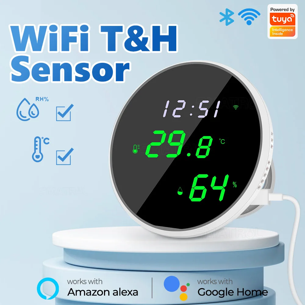

Smart Life WIFI Thermostat Hygrometer Sensor Tuya Alexa Google LED Backlight Display WIFI Humidity Temperature Detection Sensor