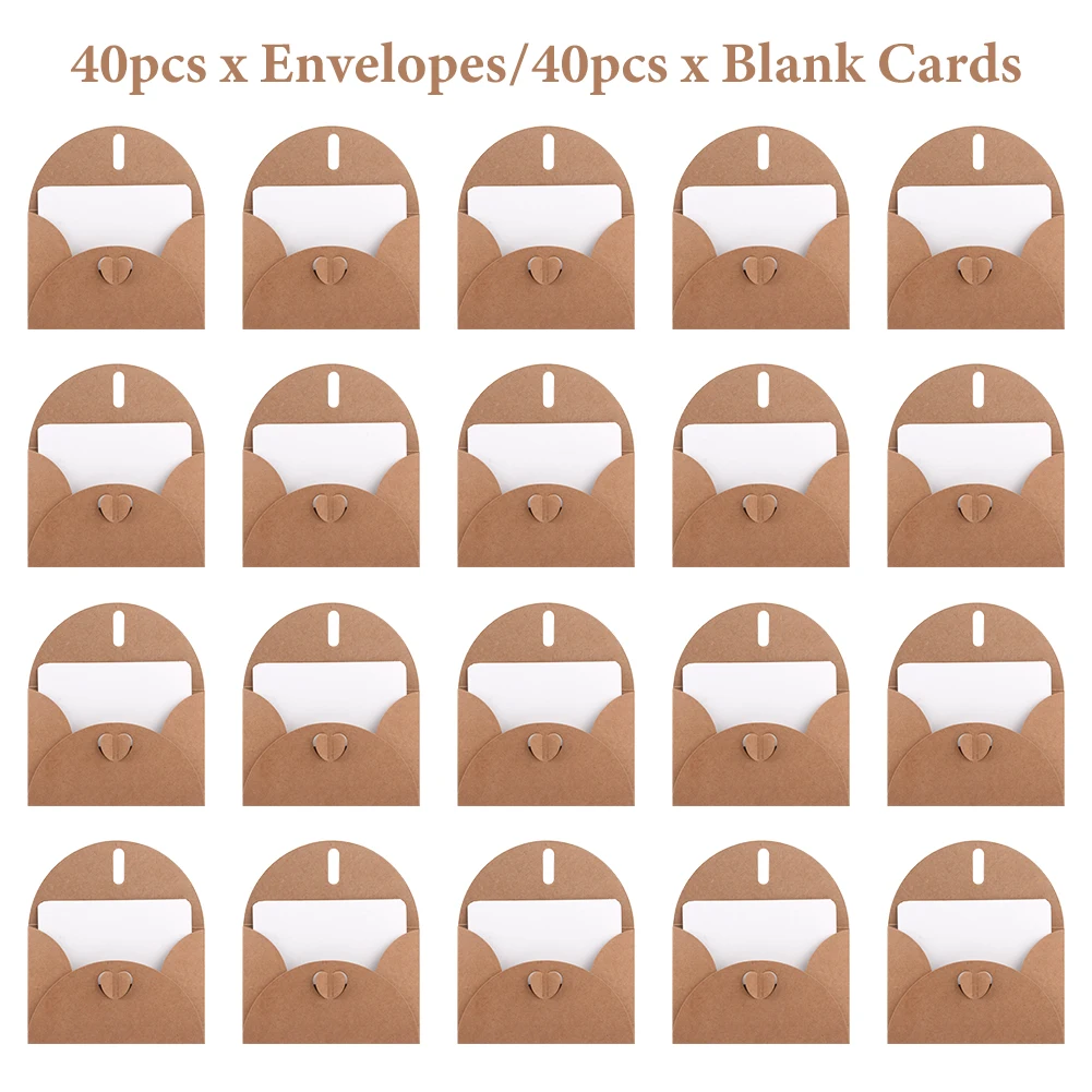 

40pcs Gift Birthday Thank-you Note With 40 Cards Blank Wedding Party Christmas Heart Closure DIY Vintage Brown Paper Envelope