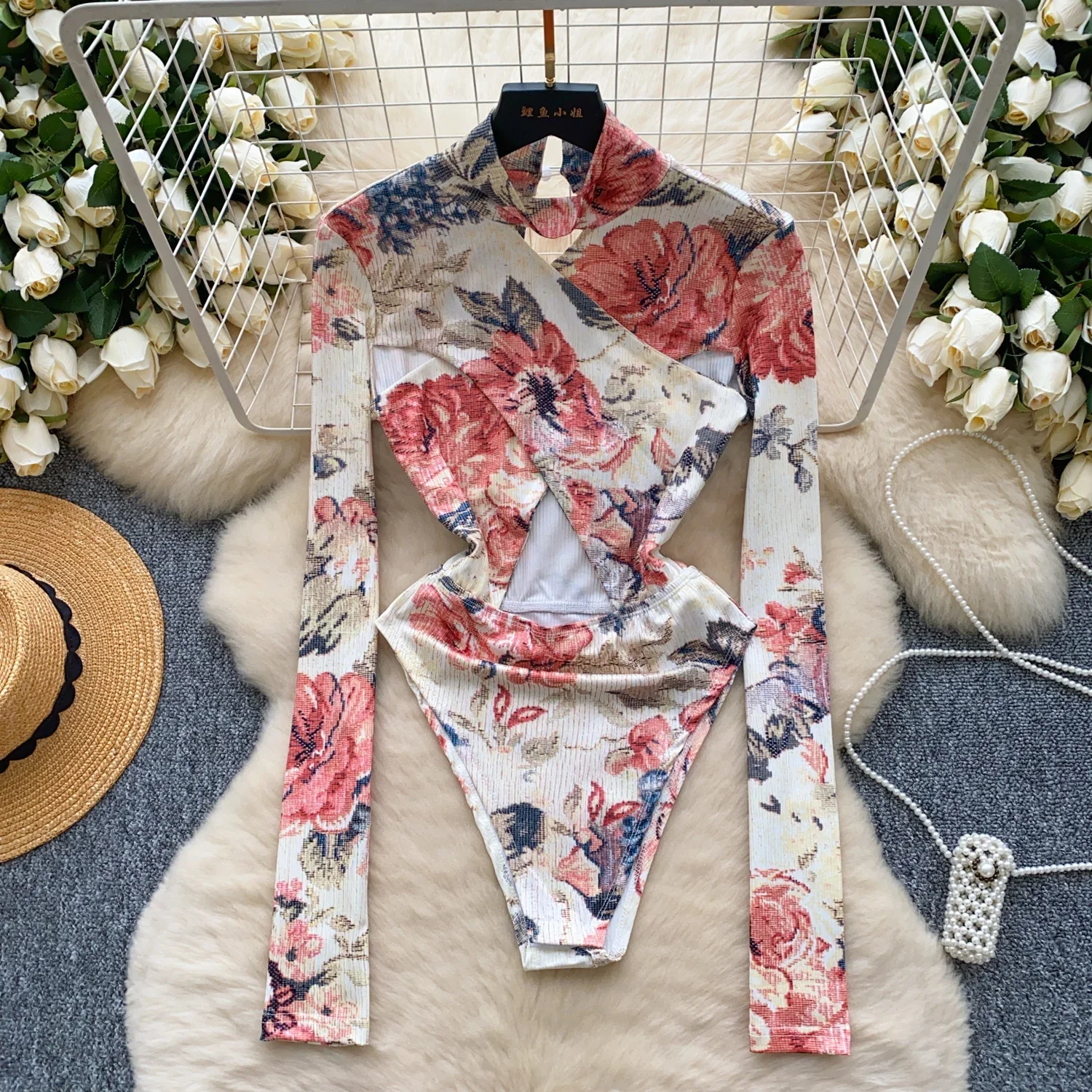 Hotsweet Элегантная водолазка с длинными рукавами Винтаж открытой талией Боди