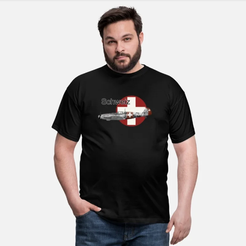 

WWII German War Bird Switzerland Messerschmitt Bf 109 Fighter T-Shirt New 100% Cotton Casual Short Sleeve O-Neck Mens Tshirt