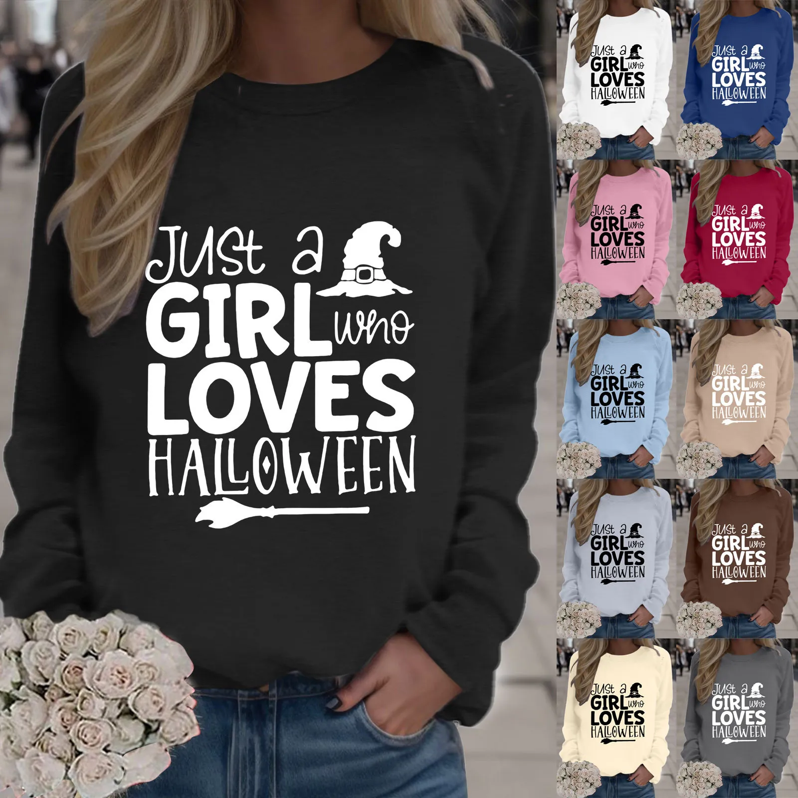 

Fleece Zip up Women Long Sleeve Sweatshirt Casual Crew Neck Loose Pullover Halloween Print Tops over Hoodie Women