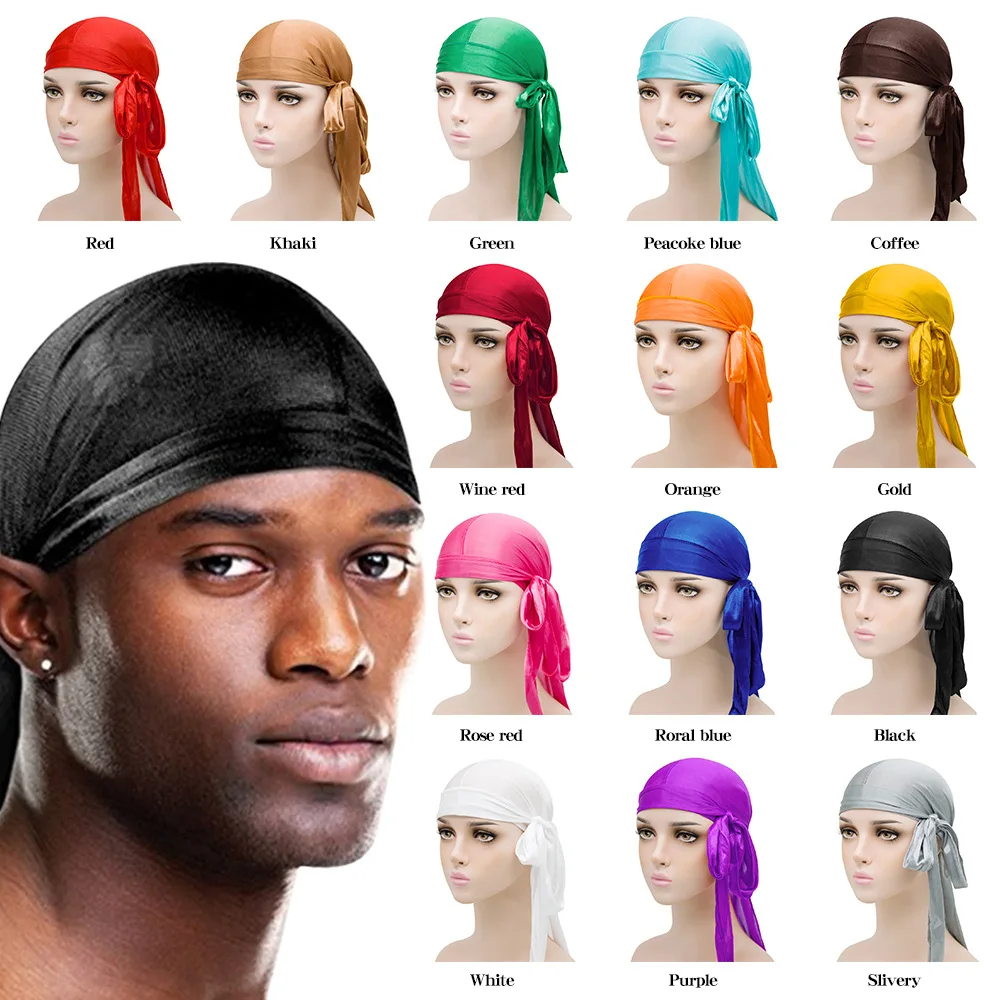 

Elasticity Baotou Cap Hair Bands Simulation Silky Durag Long Tail Pirate Hat Headband Turban for Women Man Ribbon Accessories