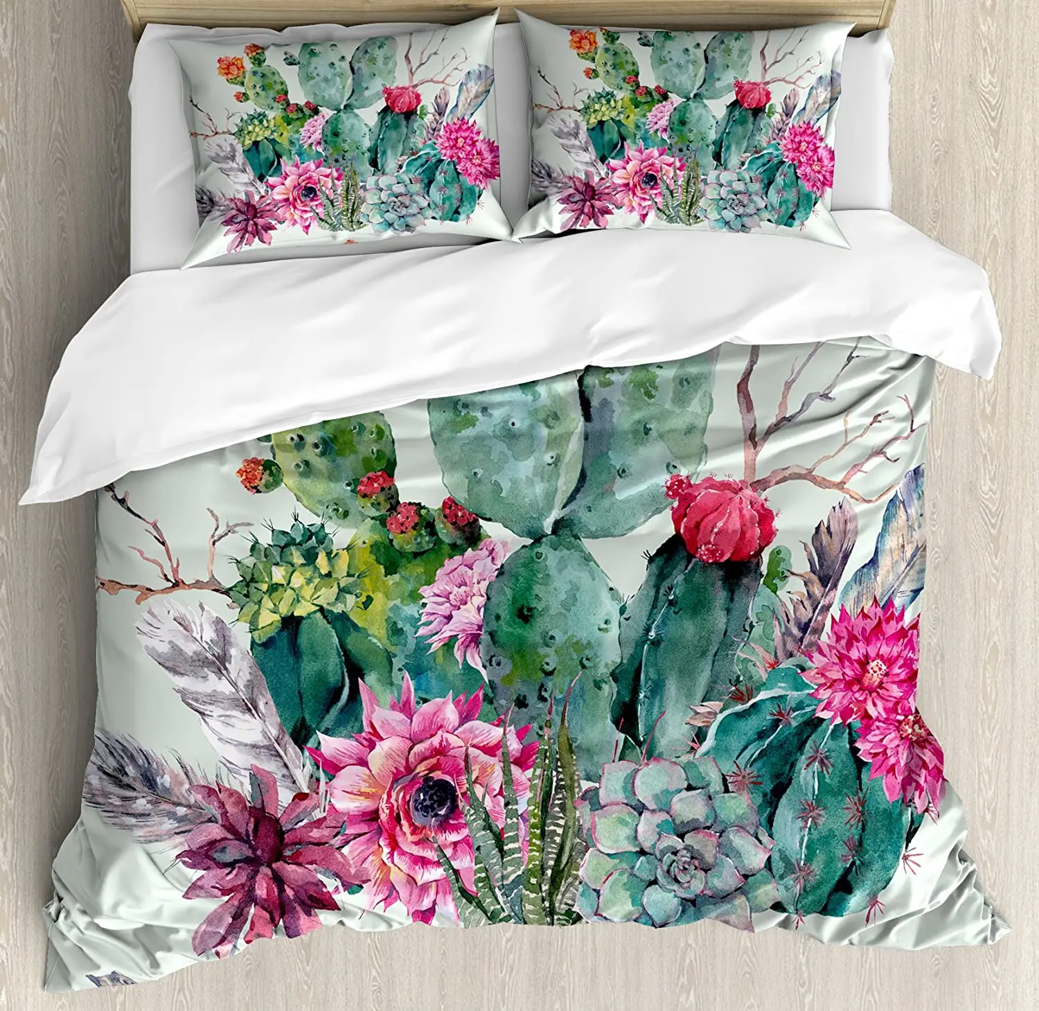 

Cactus Decor Bedding Set For Bedroom Bed Home Spring Garden with Boho Style Bouquet of Tho Duvet Cover Quilt Cover Pillowcase