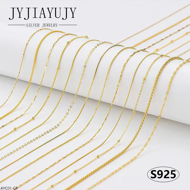 

JYJIAYUJY 100% Sterling Silver S925 Chains Necklace Gold Plated Different Design Hypoallergenic Women Fine Jewelry Gift AYC01-GP