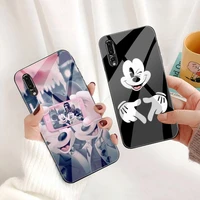 cute cartoon mouse mickey and minnie phone case tempered glass for huawei p30 p20 p10 lite honor 7a 8x 9 10 mate 20 pro