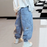 korean kids boys jeans pants cotton teenage loose harem pant high quality children elastic waist trousers denim clothes 4 8 12y