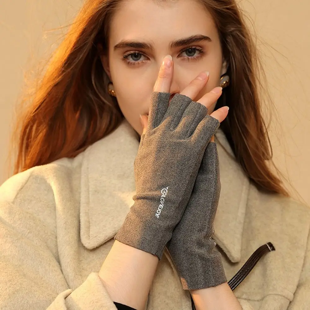 

Hot Sale Touchscreen Autumn Winter Solid Color Semi-Finger Short Mittens Warm Gloves Riding Gloves Half Finger Gloves