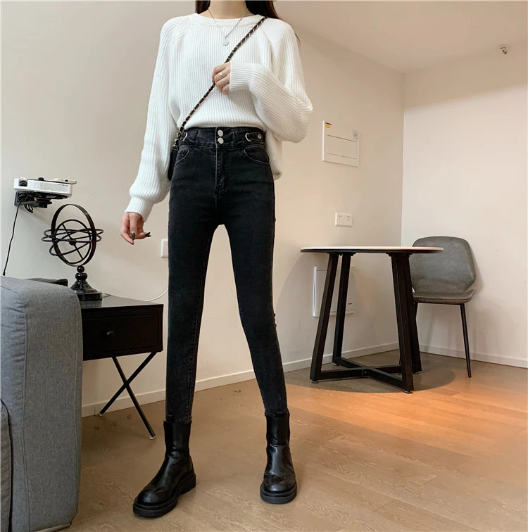 

N2761 High-waisted black jeans women's skinny all-match nine-point tight-fitting pencil pants jeans