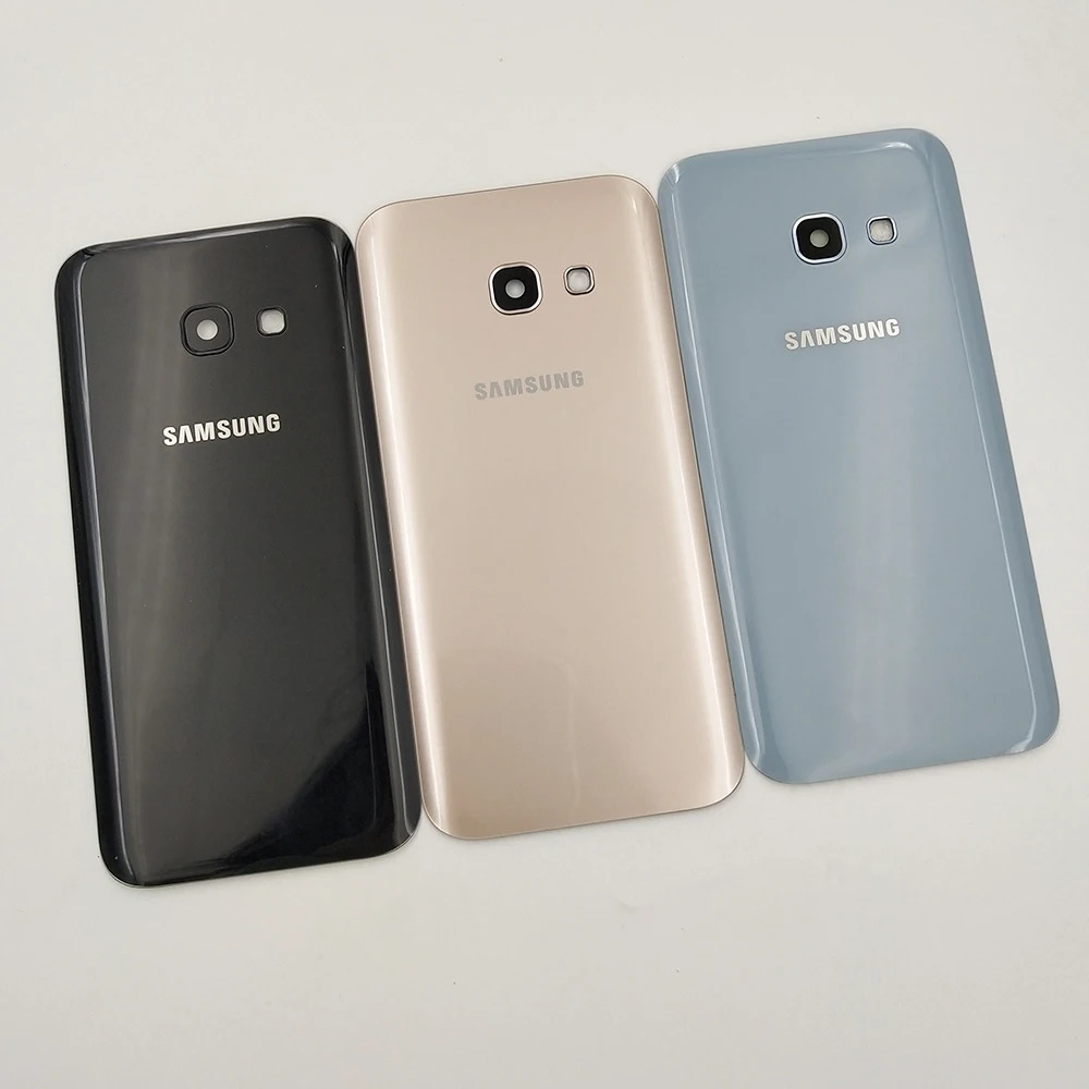 

Back Glass For SAMSUNG Galaxy A3 2017 A320 A320F SM-A320F Back Battery Cover Rear Door Housing Panel Case With Camera Lens Frame