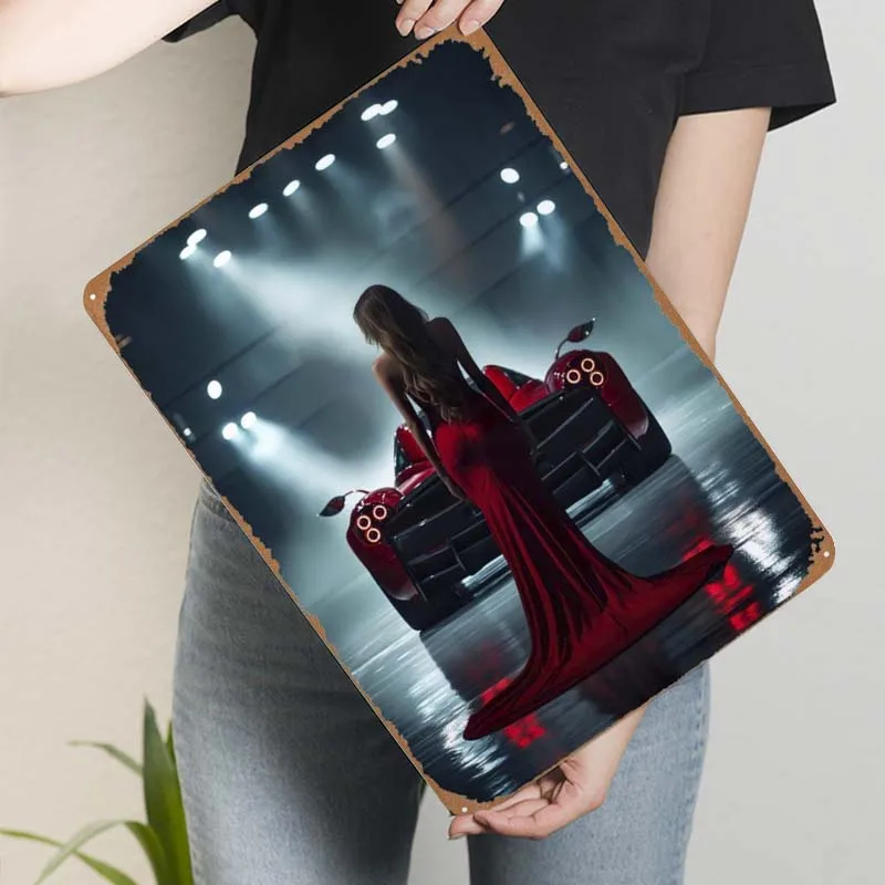 Pagani Huayra девушка в красных металлических знаках классический постер для