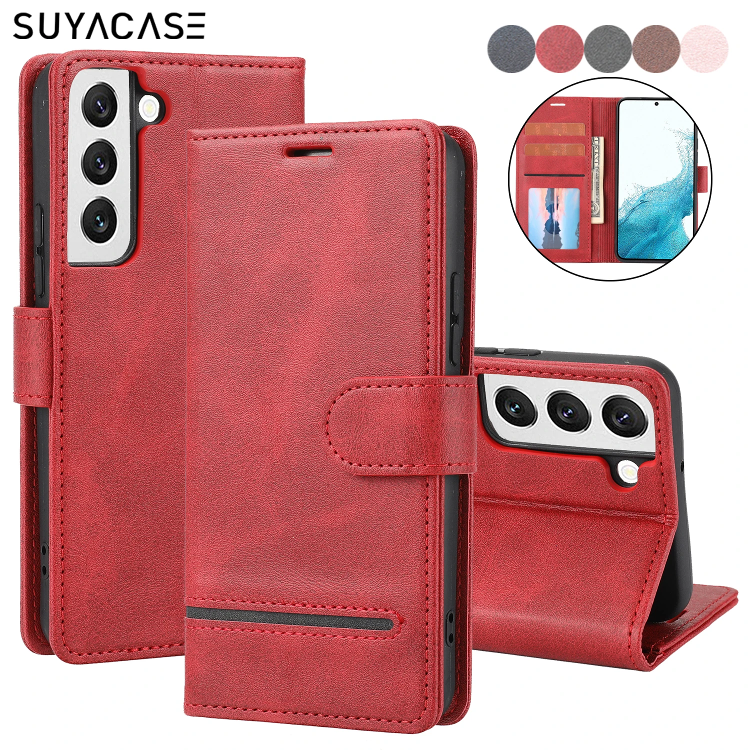 

Stand Holder Phone Bag Case For Samsung Galaxy S22 S21 S20 FE Ultra S10 E S9 S8 Plus S7 Edge Flip Leather Wallet Card Slot Cover