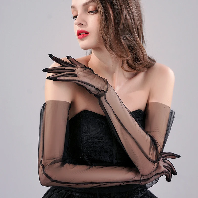 

Women Ultra Thin Gloves Transparent Bridal Glove Long Sheer Tulle Women Party Gloves Tulle Elbow Long Wedding Bride Dress Gloves