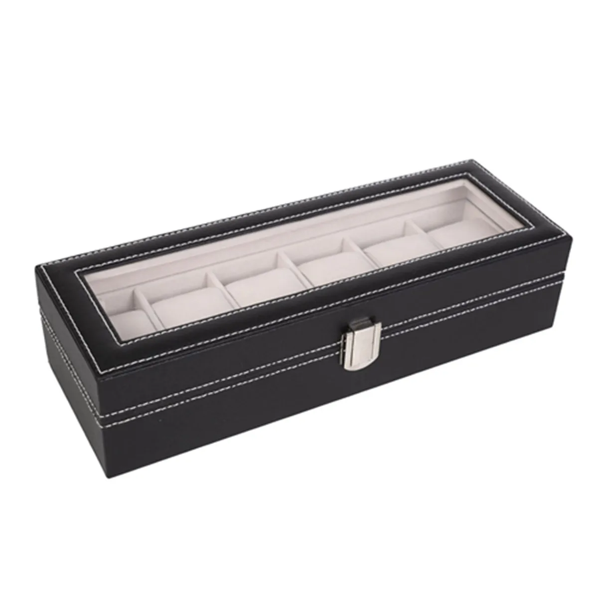 

6 Slots Leather Watch Storage Box Organizer New Mechanical Mens Watch Display Holder Cases Black Jewelry Gift Boxes Case Gift