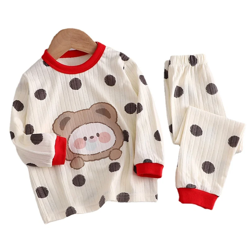 

Детские осенние пижамные комплекты с мультяшным принтом медведя детская дышащая Хлопковая весенняя одежда с длинным рукавом для детей 2 пр...