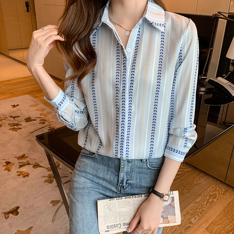 

Женская рубашка-поло в полоску, с длинным рукавом