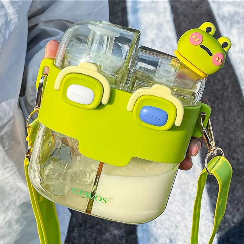 Water Cup Large Capacity High Beauty Summer Female Student Split Warehouse Double Drink Cup Cute and Cute Cartoon Straw Cup