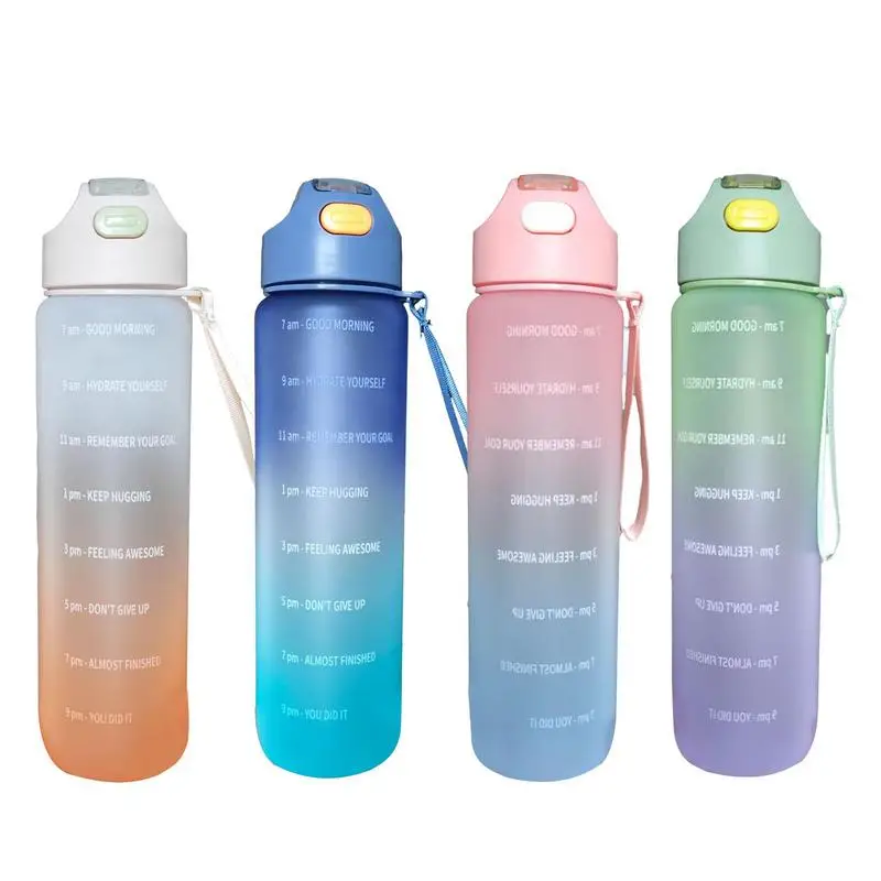 

Gradient Water Bottle 1L Water Bottle With Time Marker For Running Motivational Bottle With Strap & Straw For Outdoor Sports