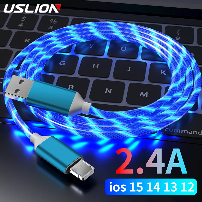 USLION-Cable USB de carga para iPhone, iluminación de flujo luminoso, 1/2M, para...
